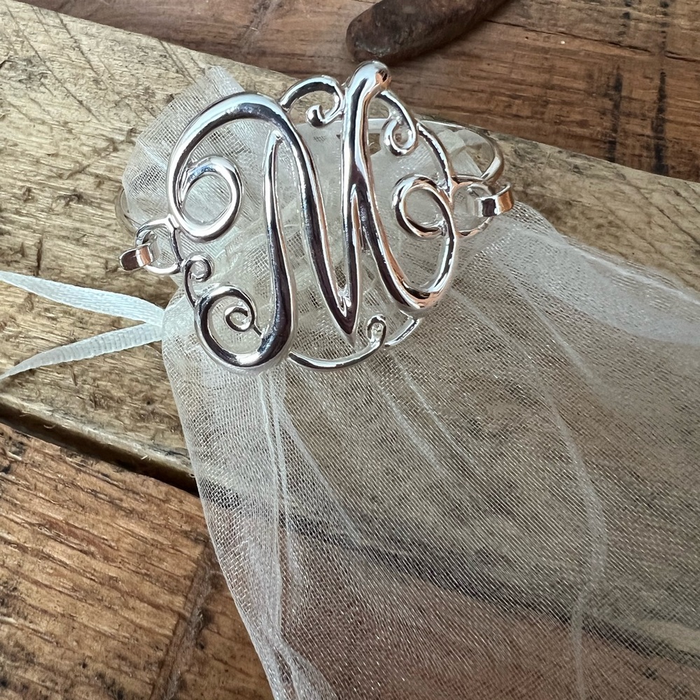 Monogram Letter ‘M’ Silver Tone Bracelet